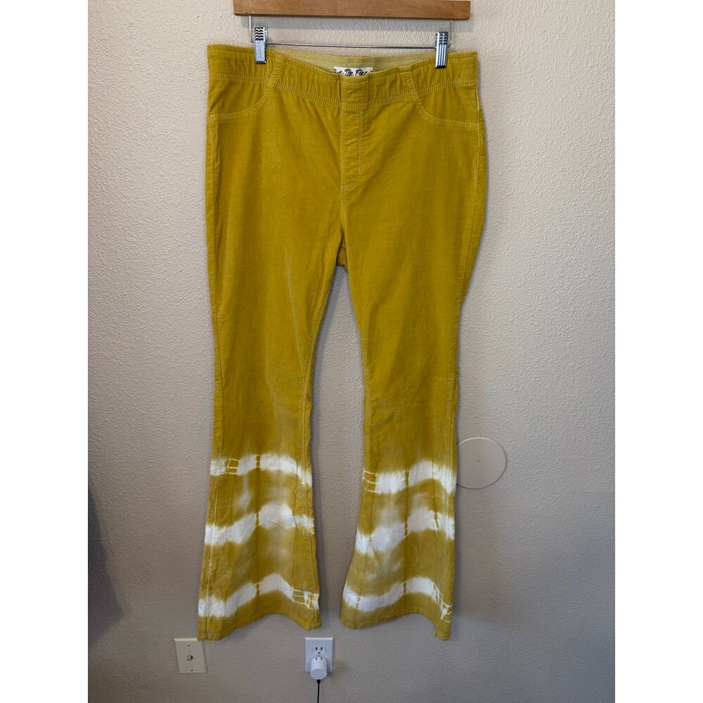 Rare Free People Gold We The Free Tie Dye Super Flare Pull On Corduroy Jeans 32 - Picture 10 of 12
